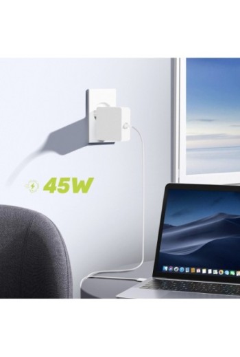 Caricabatterie USB-C per MacBook - spina da 45W + cavo USB-C da 1 metro e 70 - Moxie bianco