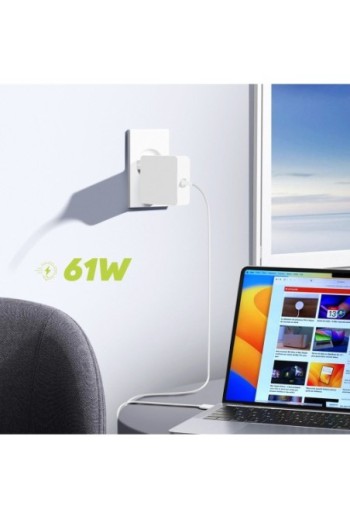 Caricabatterie USB-C per MacBook - spina da 61W + cavo USB-C da 1 metro e 70 - Moxie bianco