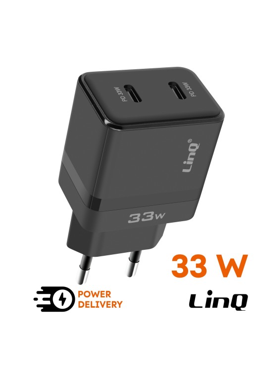 Caricabatterie da muro 33W doppio USB-C Power Delivery LinQ - nero