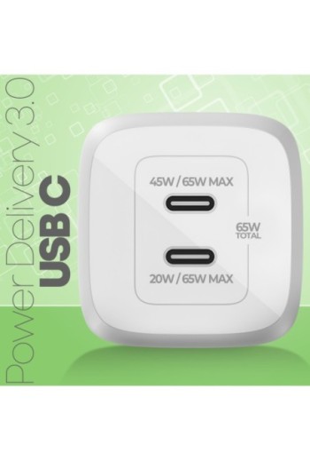 Caricabatterie Belkin due USB-C GaN 65W + cavo USB-C - BoostCharge Pro bianco