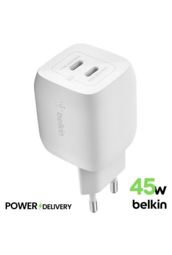 Caricabatterie Belkin due USB-C GaN 45W - BoostCharge Pro bianco