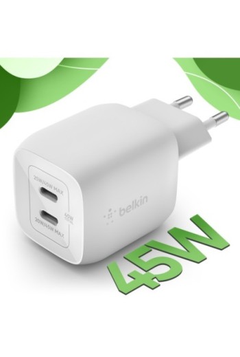Caricabatterie Belkin due USB-C GaN 45W - BoostCharge Pro bianco