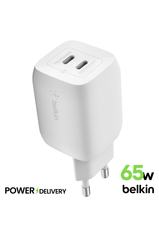 Caricabatterie Belkin due USB-C GaN 65W - BoostCharge Pro bianco