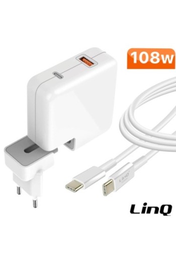 Caricabatterie 108W 1 porta USB-C Power Delivery + 1 porta USB LinQ - bianco