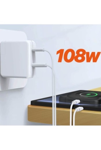 Caricabatterie 108W 1 porta USB-C Power Delivery + 1 porta USB LinQ - bianco