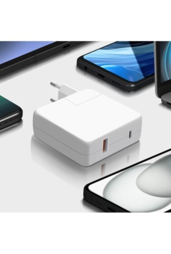 Caricabatterie 108W 1 porta USB-C Power Delivery + 1 porta USB LinQ - bianco