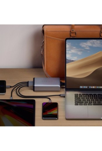 Caricabatterie 108W 2 USB-C Power Delivery + 2 USB con spina da muro Satechi grigio siderale