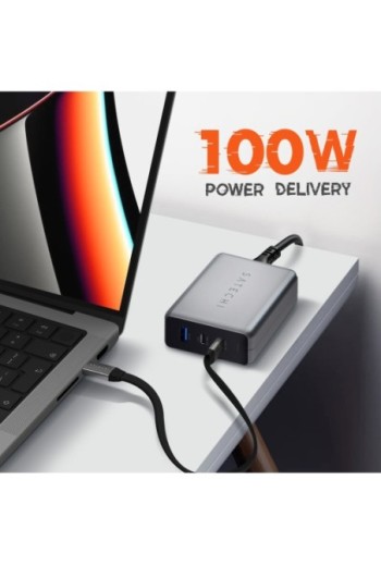 Caricabatterie GaN 100W 2 USB-C Power Delivery + USB con spina da muro Satechi grigio siderale