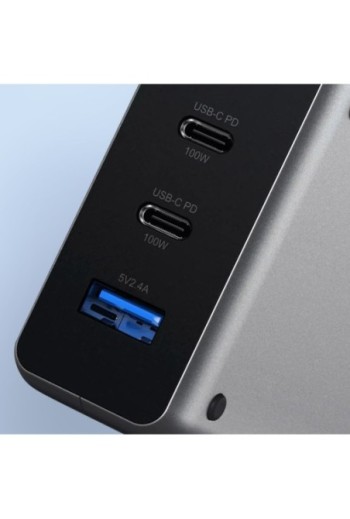 Caricabatterie GaN 100W 2 USB-C Power Delivery + USB con spina da muro Satechi grigio siderale