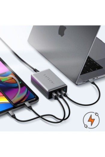 Caricabatterie GaN 100W 2 USB-C Power Delivery + USB con spina da muro Satechi grigio siderale