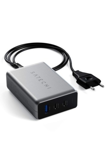 Caricabatterie GaN 100W 2 USB-C Power Delivery + USB con spina da muro Satechi grigio siderale