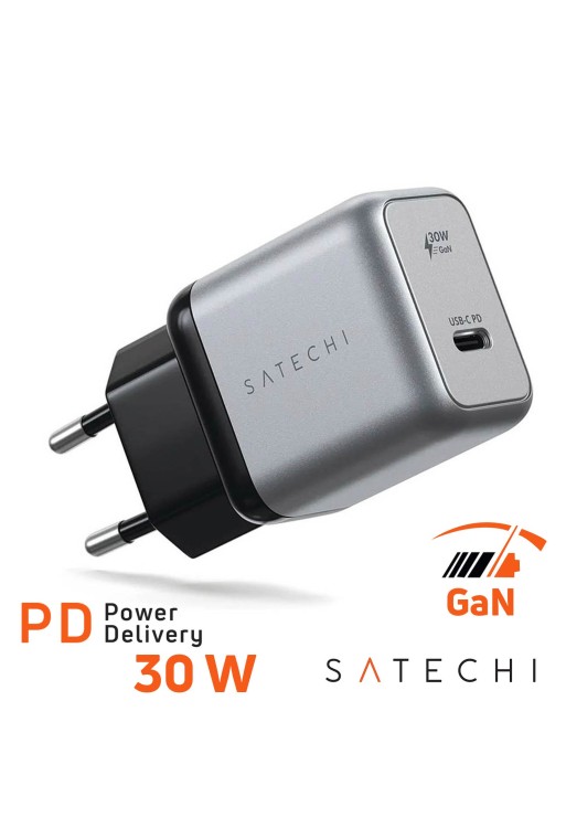 Caricatore GaN Satechi 30W Power Delivery USB-C Ultra compatto Grigio siderale