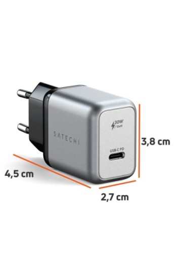 Caricatore GaN Satechi 30W Power Delivery USB-C Ultra compatto Grigio siderale