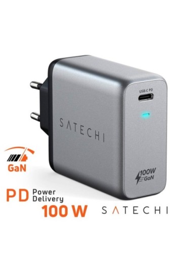 Caricatore GaN Satechi 100W Power Delivery USB-C per computer e smartphone Grigio siderale
