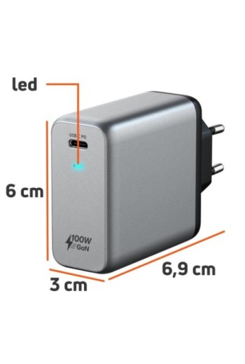 Caricatore GaN Satechi 100W Power Delivery USB-C per computer e smartphone Grigio siderale