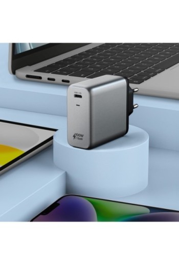 Caricatore GaN Satechi 100W Power Delivery USB-C per computer e smartphone Grigio siderale