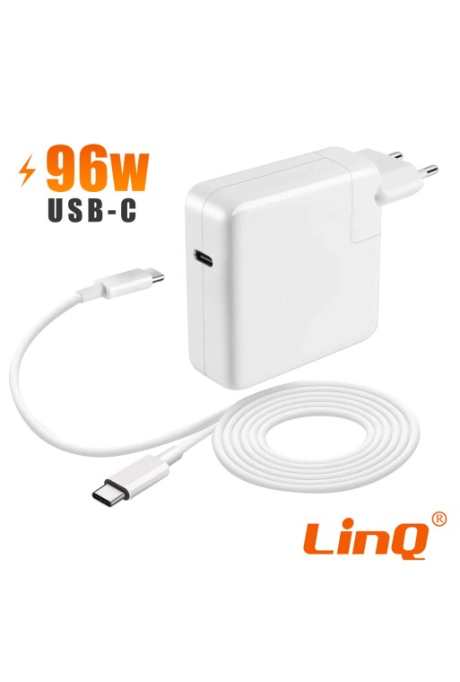 Caricabatterie USB-C Power Delivery 96W con cavo da 2 metri per MacBook LinQ - bianco