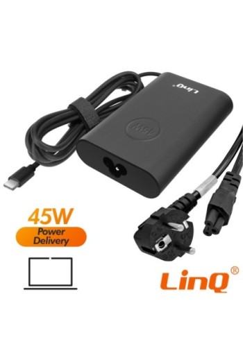 Caricabatterie per computer portatili con connettore USB-C e cavo Power Delivery 45W LinQ - nero