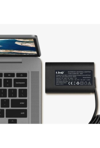 Caricabatterie per computer portatili con connettore USB-C e cavo Power Delivery 45W LinQ - nero