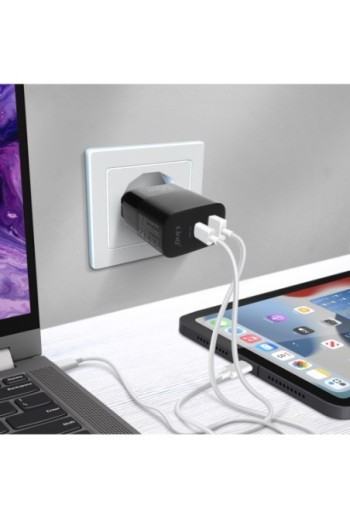 Caricabatterie da 65W porta USB Quick Charge 3.0 + porta USB-C Power Delivery LinQ - nero