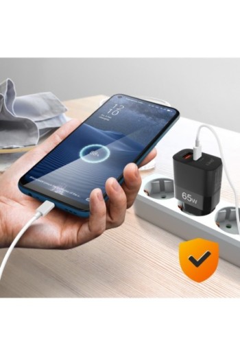 Caricabatterie da 65W porta USB Quick Charge 3.0 + porta USB-C Power Delivery LinQ - nero