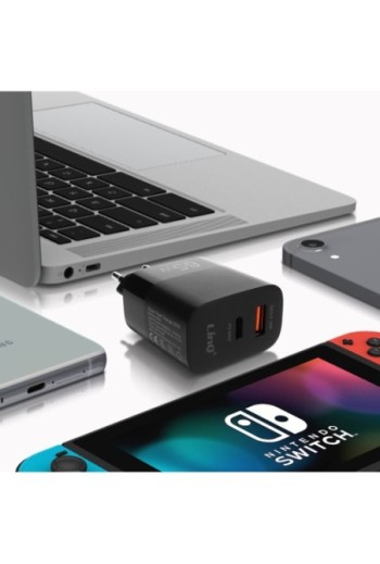 Caricabatterie da 65W porta USB Quick Charge 3.0 + porta USB-C Power Delivery LinQ - nero