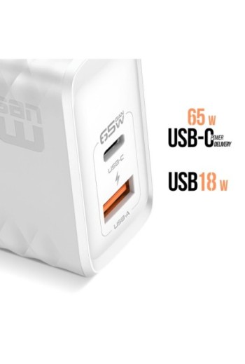 Caricabatterie USB-C/USB da 83W con cavo da USB a USB-C 100W Akashi - Bianco