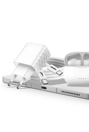 Caricabatterie USB-C/USB da 83W con cavo da USB a USB-C 100W Akashi - Bianco