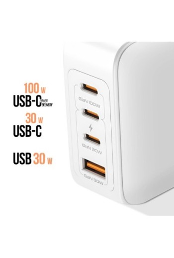 Caricabatterie 130W 2x porte USB-C + 1x porta USB con cavo da USB a USB-C 100W Akashi - bianco