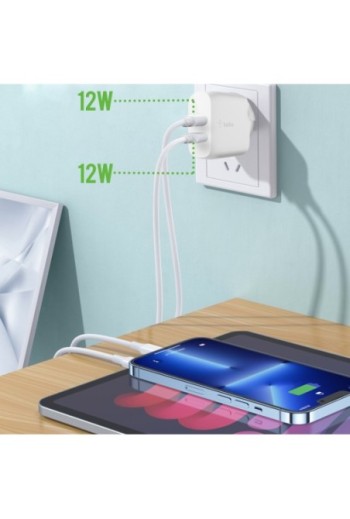 Caricatore da Parete Doppio USB 24W Ricarica Rapida Belkin Boost Charge - Bianco