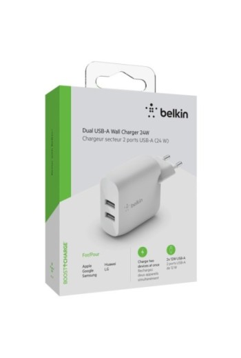 Caricatore da Parete Doppio USB 24W Ricarica Rapida Belkin Boost Charge - Bianco