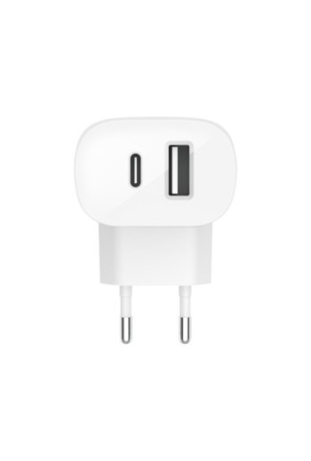 Caricatore da Parete a Doppia Porta 37W USB-C 3.0 PPS (25W) + USB (12W) Ricarica Rapida Belkin - Bianco