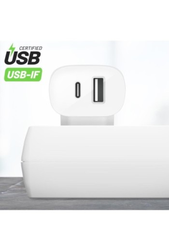 Caricatore da Parete a Doppia Porta 37W USB-C 3.0 PPS (25W) + USB (12W) Ricarica Rapida Belkin - Bianco