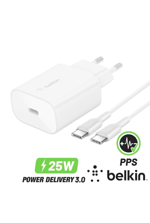 Caricabatterie USB-C Power Delivery 3.0 25W PPS con cavo USB-C Belkin - bianco
