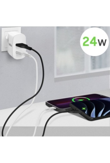 Caricabatterie Doppio USB 24W con Cavo da USB a Lightning Belkin Boost Charge - Bianco