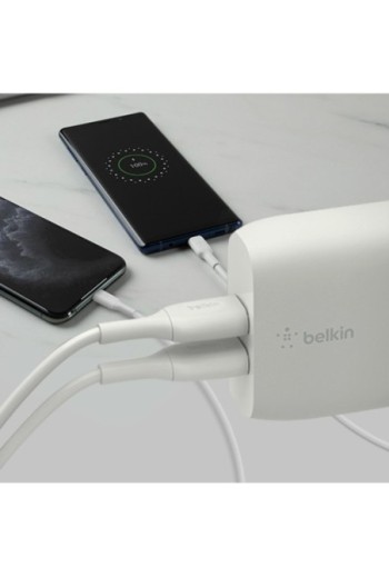 Caricabatterie Doppio USB 24W con Cavo da USB a USB-C Belkin Boost Charge - Bianco