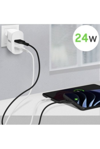 Caricabatterie Doppio USB 24W con Cavo da USB a USB-C Belkin Boost Charge - Bianco