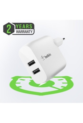 Caricabatterie Doppio USB 24W con Cavo da USB a USB-C Belkin Boost Charge - Bianco