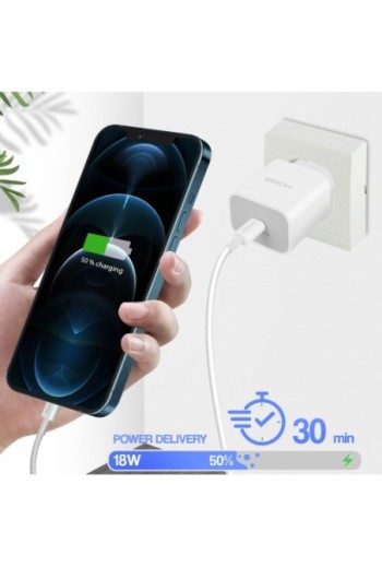 Caricabatterie da parete USB-C Cavo Lightning da 18 W da 1 m per iPhone e iPad iHower - bianco