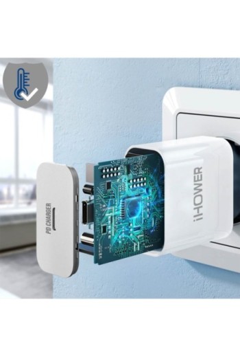 Caricabatterie da parete USB-C Cavo Lightning da 18 W da 1 m per iPhone e iPad iHower - bianco