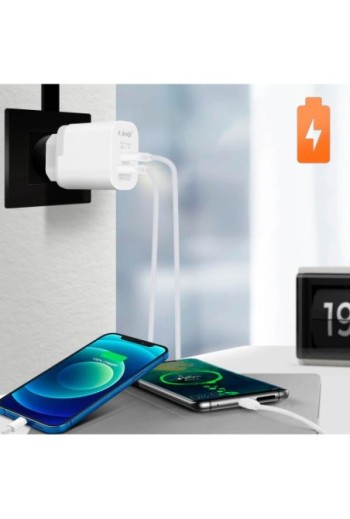 Caricabatterie 1 USB + 1 USB-C ricarica veloce Quick Charge 3.0 + Power Delivery LinQ - bianco