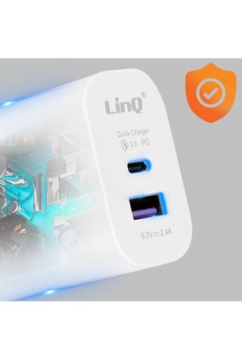Caricabatterie 1 USB + 1 USB-C ricarica veloce Quick Charge 3.0 + Power Delivery LinQ - bianco