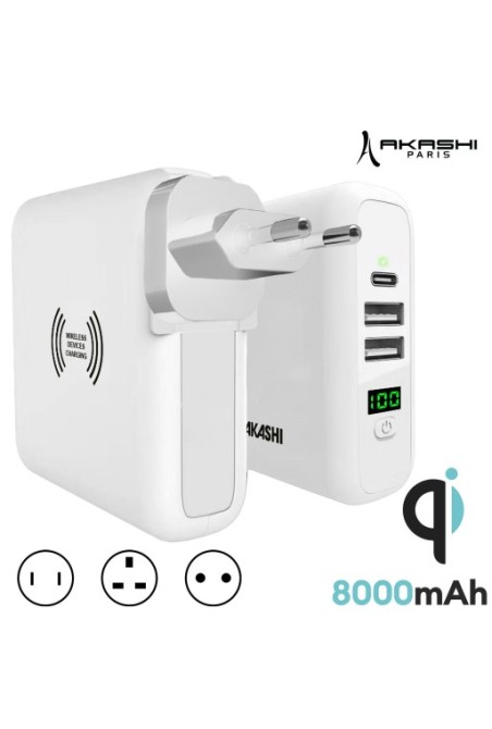 Caricatore da viaggio / powerbank e caricatore QI 3 in 1 Akashi - bianco