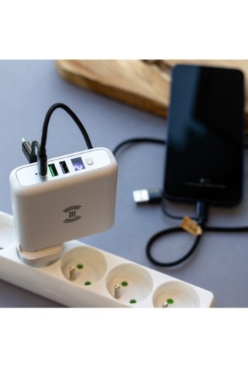 Caricatore da viaggio / powerbank e caricatore QI 3 in 1 Akashi - bianco