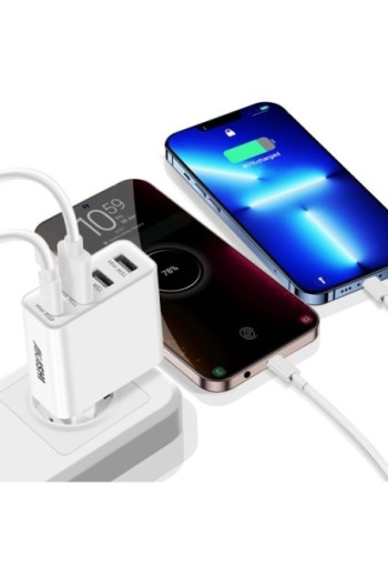 Caricatore da muro 60W Akashi – USB-C Power Delivery + 3 porte USB - bianco