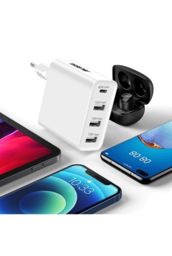 Caricatore da muro 60W Akashi – USB-C Power Delivery + 3 porte USB - bianco