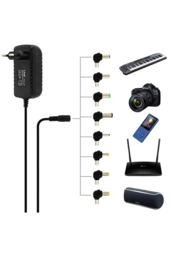 Caricabatterie da parete universale da 36 W con 8 punte fino a 12 V - Nero