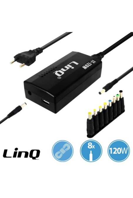 Caricabatterie da parete universale 120W con 8 punte da 12 a 24V LinQ - Nero