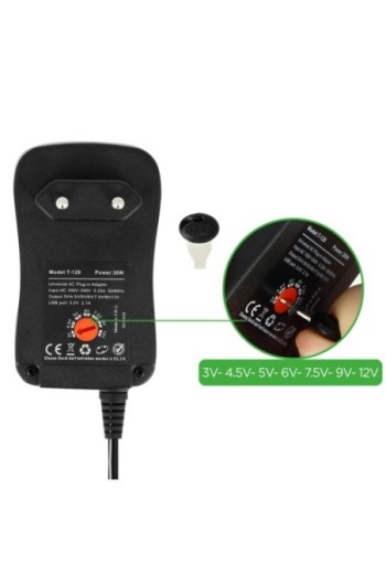 Caricabatterie a muro Universale 30W con 6 estremità da 3 a 12V - Nero per PC portatili