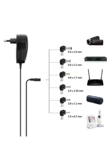 Caricabatterie a muro Universale 30W con 6 estremità da 3 a 12V - Nero per PC portatili